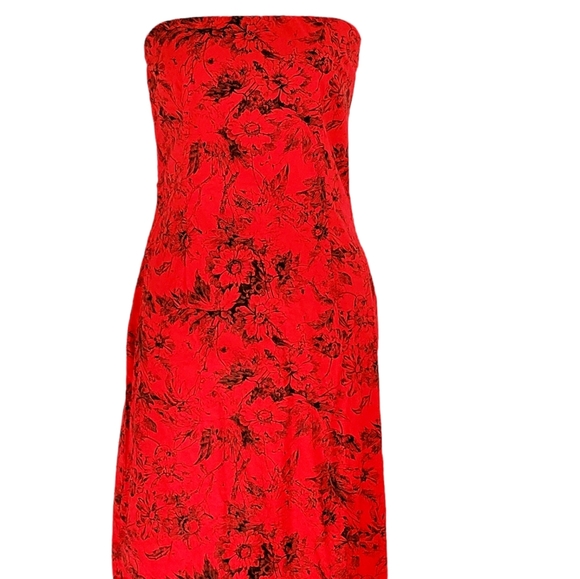 🖤VINTAGE 90s Peep Studio Rose Red Strapless Dress - Picture 2 of 9